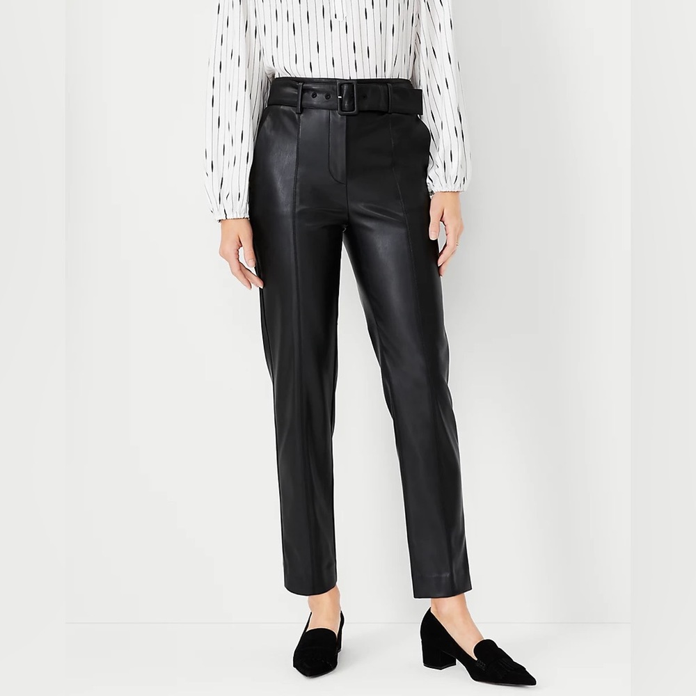 Ann Taylor The Belted Taper Pant in Faux Leather 597024